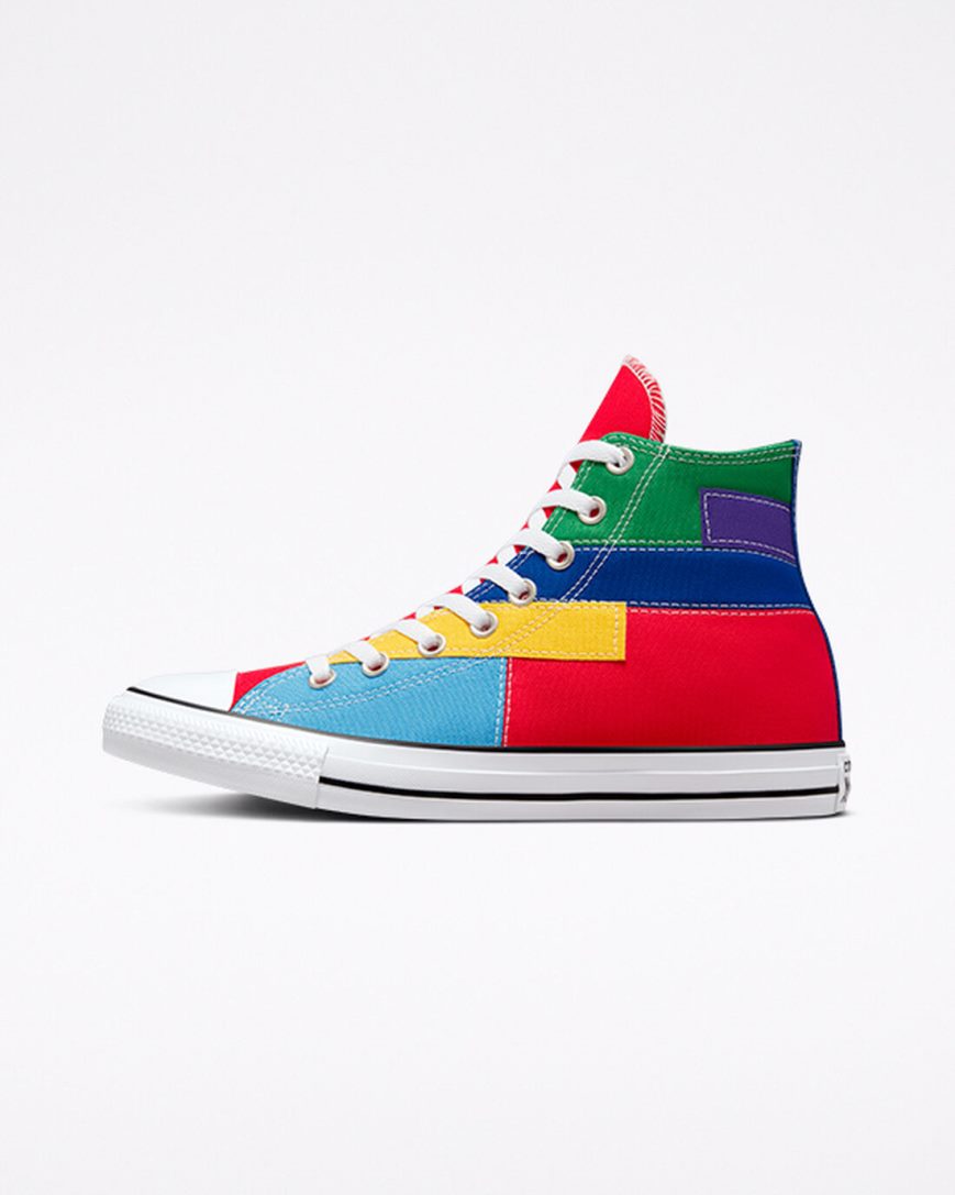 Pánské Boty Vysoké Converse Chuck Taylor All Star Patchwork Červené Blankyt | CZ IVGT48